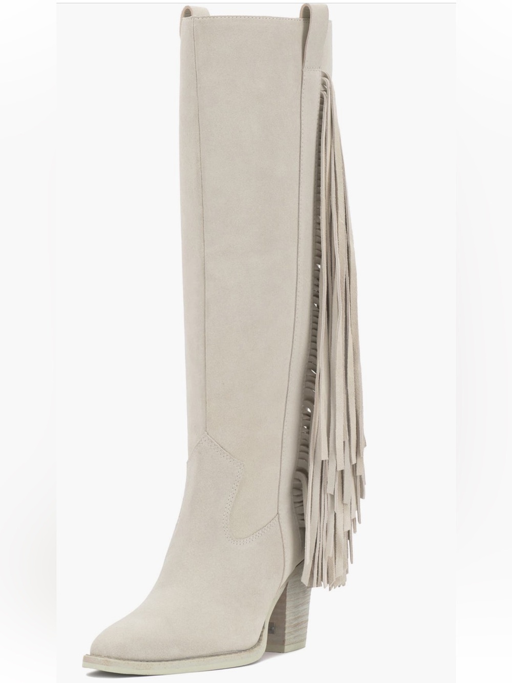 Vince Camuto Light Gray Fringe Mid-Calf Heeled Boots
